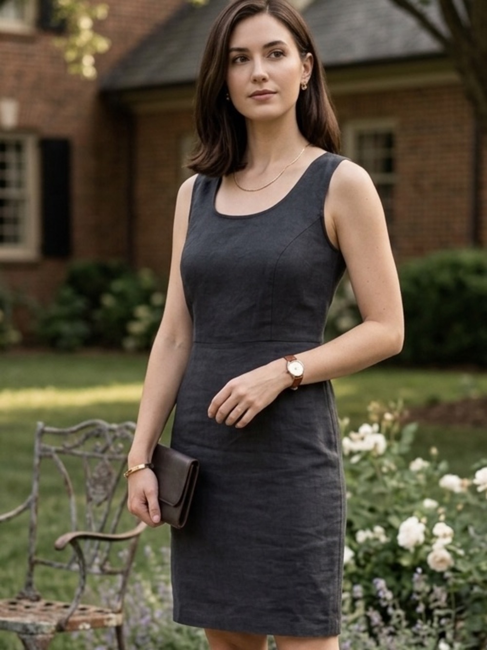 Vintage Gap size 8 100% linen black halter dress classic minimalist summer